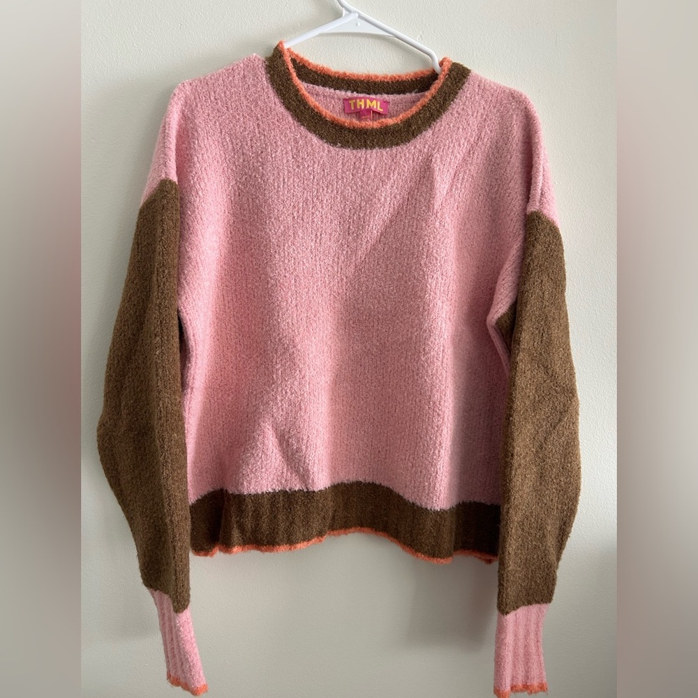 THML Pink and Brown Crew Neck Sweater